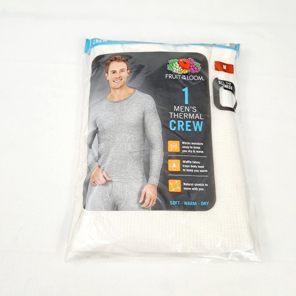 Fruit of The Loom Men's Thermal Crew Neck Shirt, Cream, Size M - Picture 2 of 6